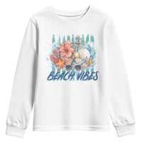 Beach Vibes Youth Sweatshirt Floral Seashell Coastal Vacation Graphic