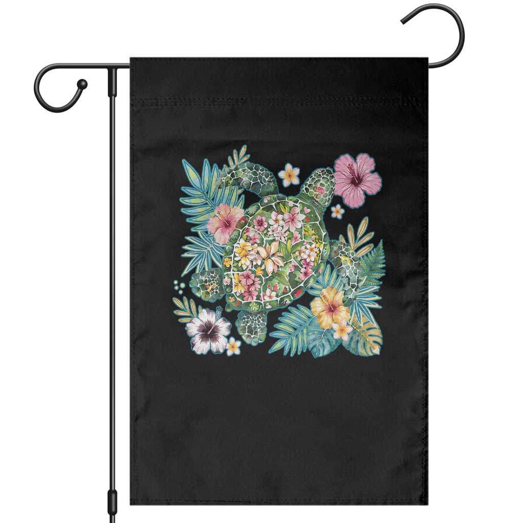 Floral Summer Turtle Garden Flag Preppy Tropical Coastal Beach Graphic