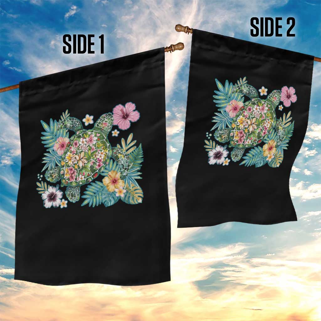 Floral Summer Turtle Garden Flag Preppy Tropical Coastal Beach Graphic