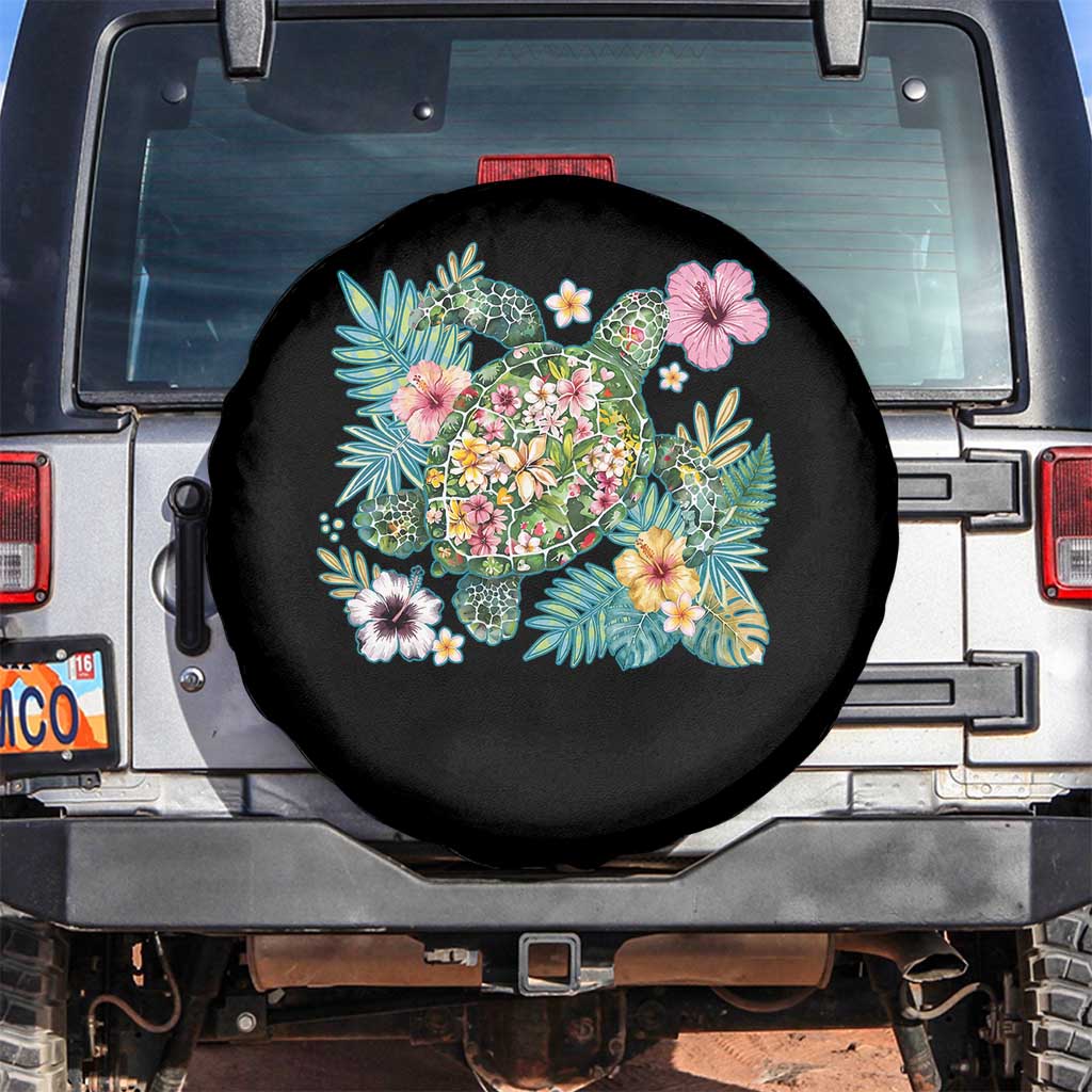 Floral Summer Turtle Spare Tire Cover Preppy Tropical Coastal Beach Graphic