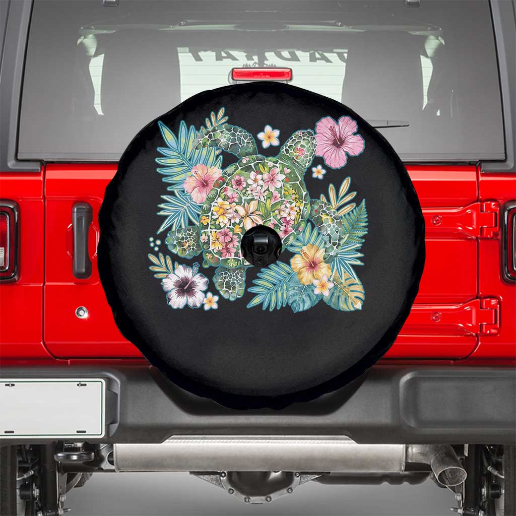Floral Summer Turtle Spare Tire Cover Preppy Tropical Coastal Beach Graphic