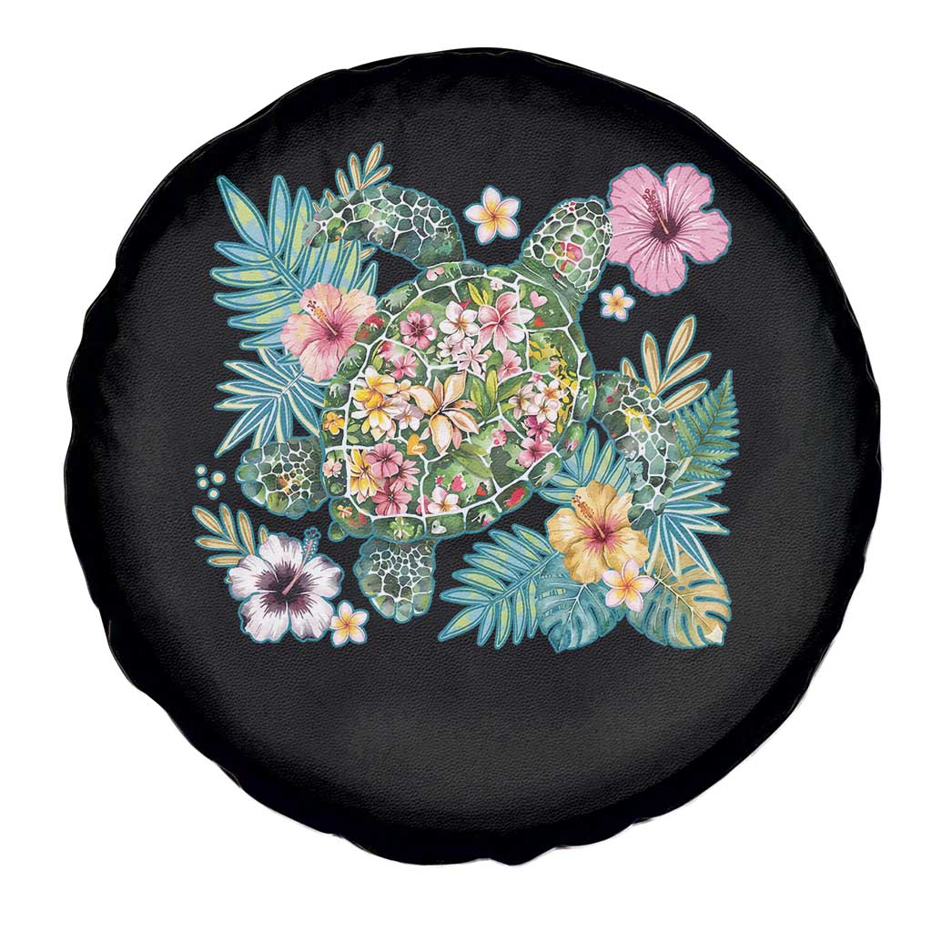 Floral Summer Turtle Spare Tire Cover Preppy Tropical Coastal Beach Graphic