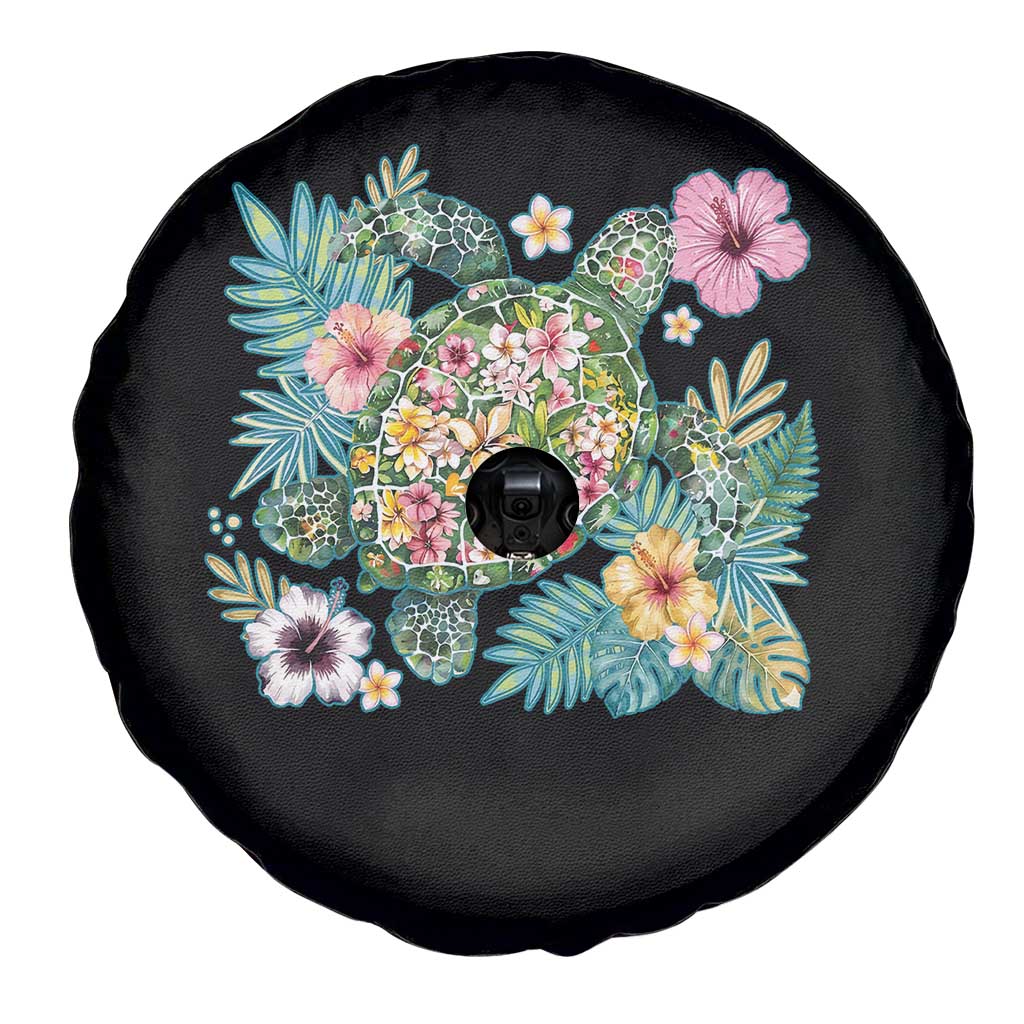 Floral Summer Turtle Spare Tire Cover Preppy Tropical Coastal Beach Graphic