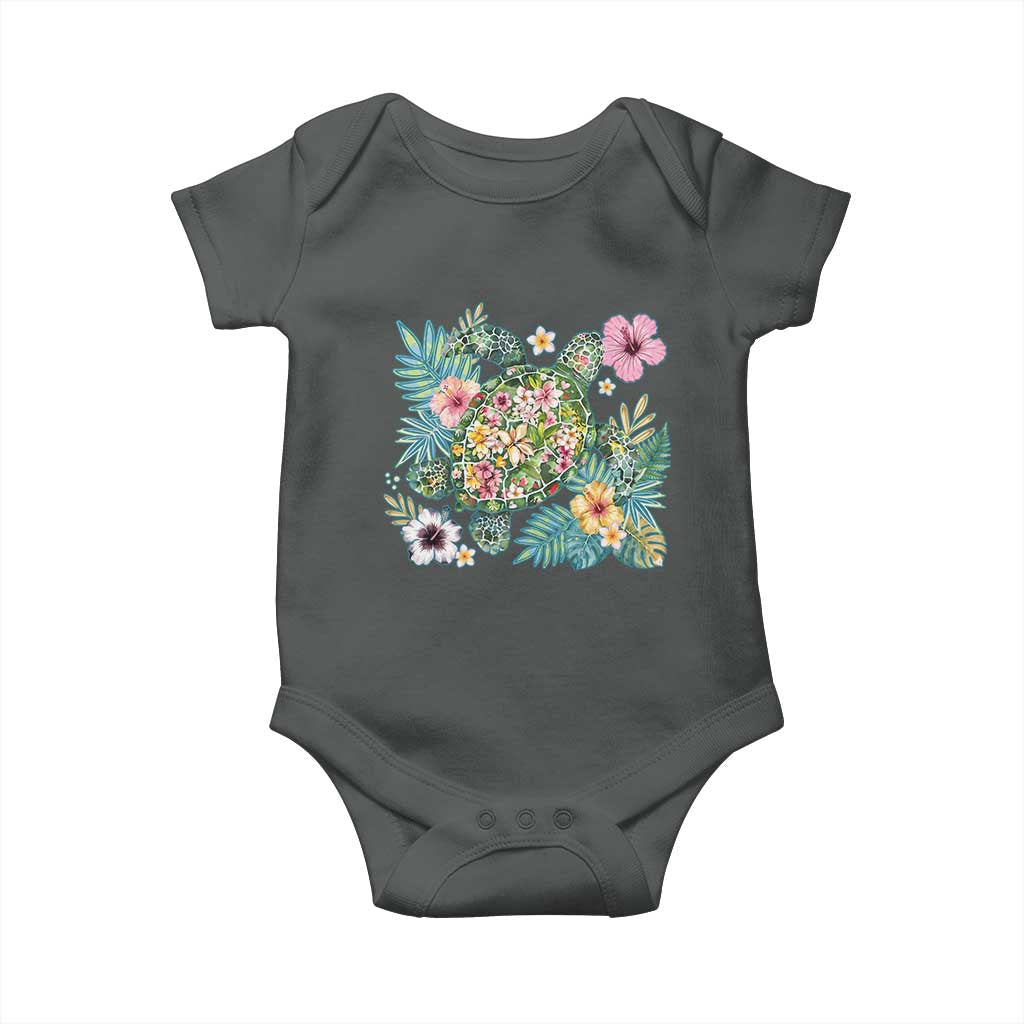 Floral Summer Turtle Baby Onesie Preppy Tropical Coastal Beach Graphic
