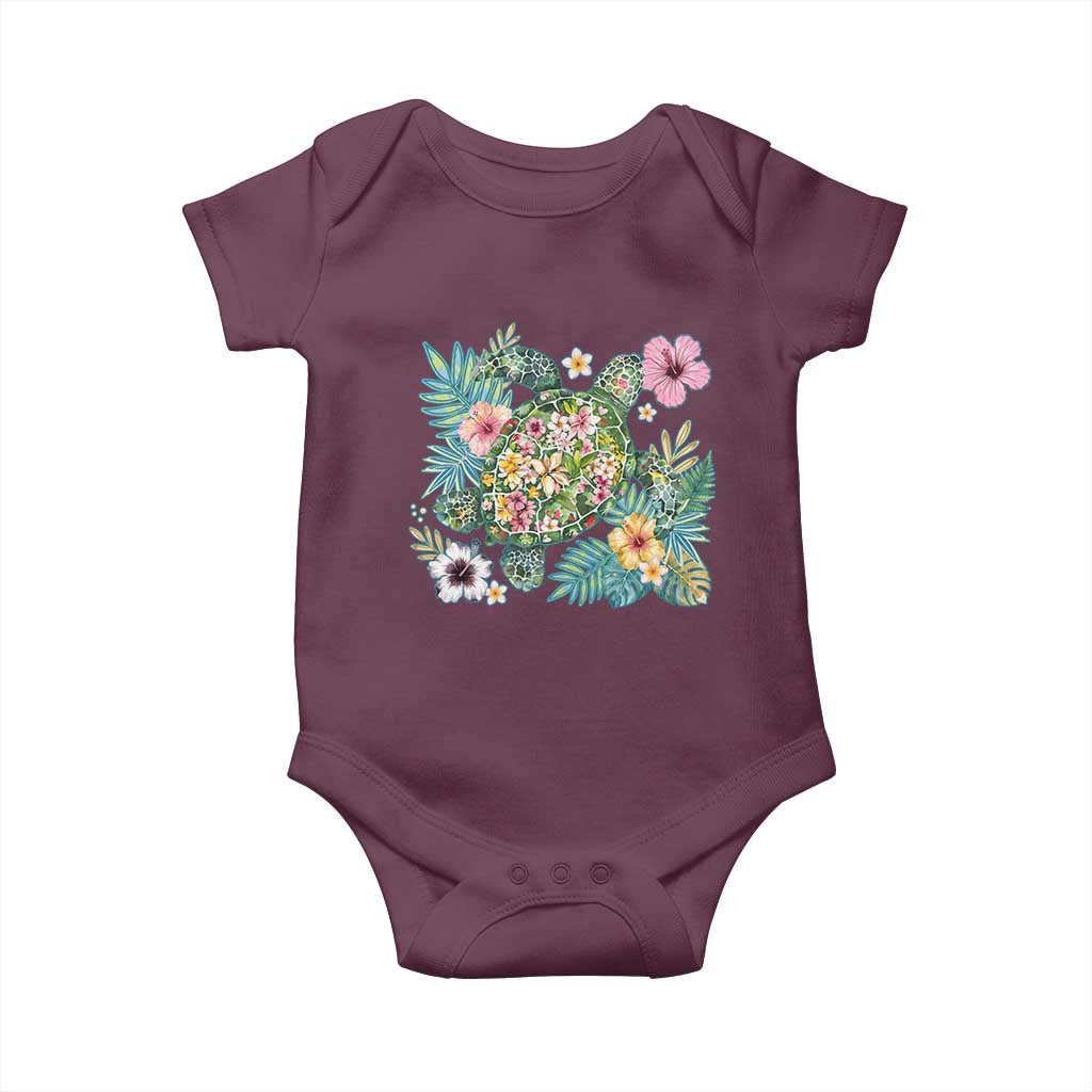 Floral Summer Turtle Baby Onesie Preppy Tropical Coastal Beach Graphic