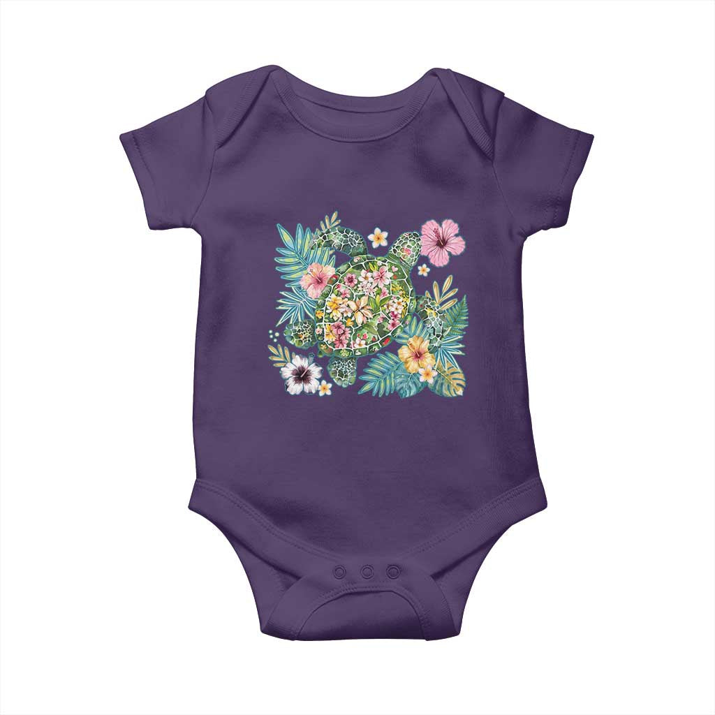 Floral Summer Turtle Baby Onesie Preppy Tropical Coastal Beach Graphic