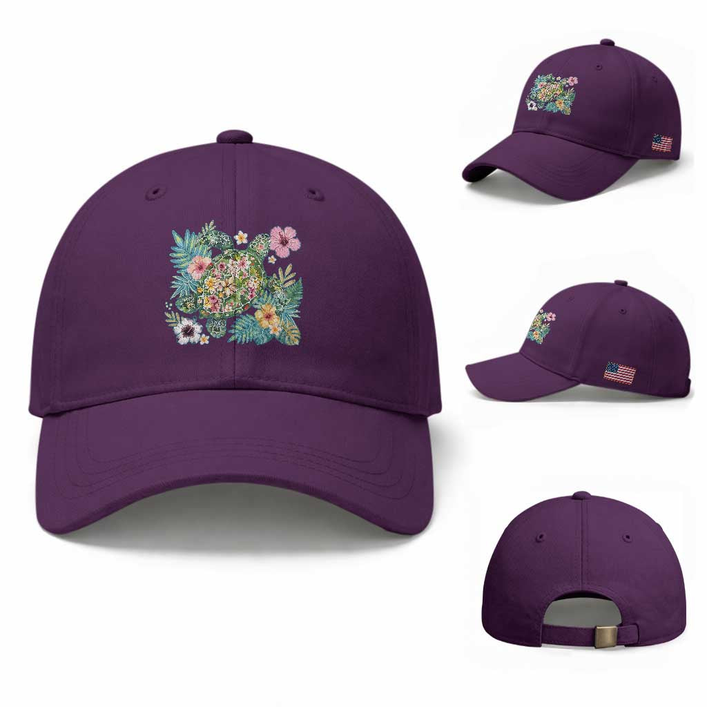 Floral Summer Turtle Baseball Cap Preppy Tropical Coastal Beach Graphic