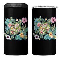 Floral Summer Turtle 4 in 1 Can Cooler Tumbler Preppy Tropical Coastal Beach Graphic