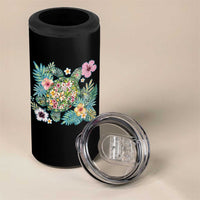 Floral Summer Turtle 4 in 1 Can Cooler Tumbler Preppy Tropical Coastal Beach Graphic