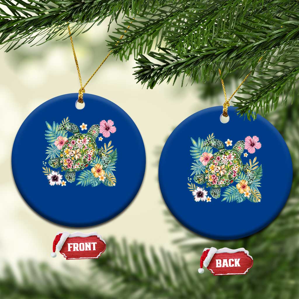 Floral Summer Turtle Ceramic Ornament Preppy Tropical Coastal Beach Graphic