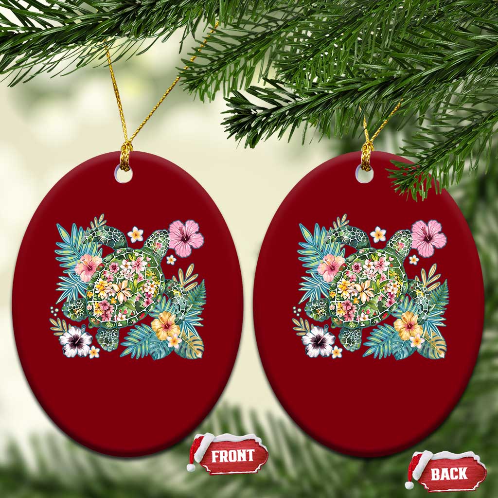 Floral Summer Turtle Ceramic Ornament Preppy Tropical Coastal Beach Graphic