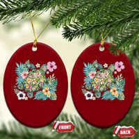Floral Summer Turtle Ceramic Ornament Preppy Tropical Coastal Beach Graphic