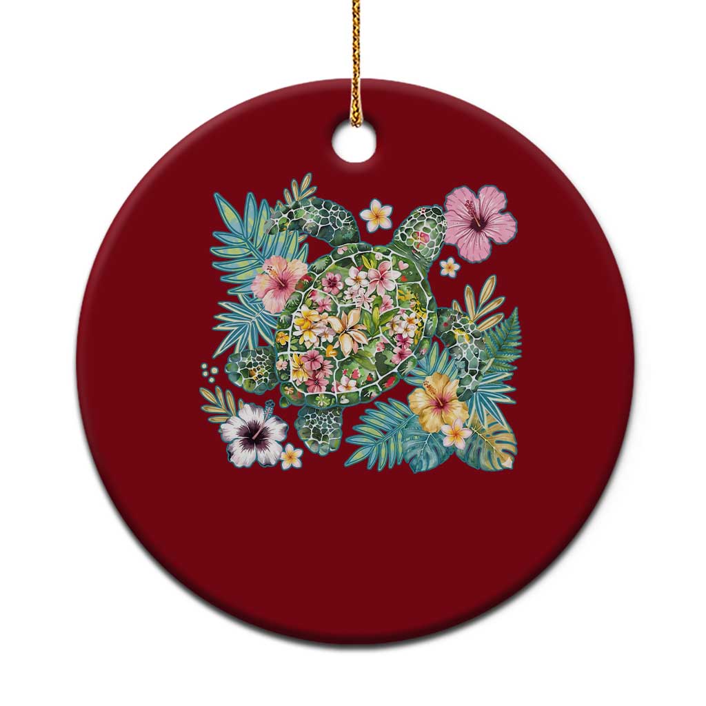 Floral Summer Turtle Ceramic Ornament Preppy Tropical Coastal Beach Graphic