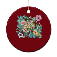Floral Summer Turtle Ceramic Ornament Preppy Tropical Coastal Beach Graphic