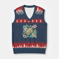 Floral Summer Turtle V-Neck Knit Sweater Vest Preppy Tropical Coastal Beach Graphic