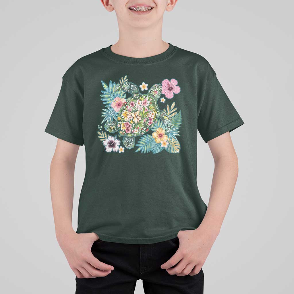 Floral Summer Turtle T Shirt For Kid Preppy Tropical Coastal Beach Graphic