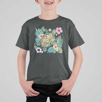 Floral Summer Turtle T Shirt For Kid Preppy Tropical Coastal Beach Graphic