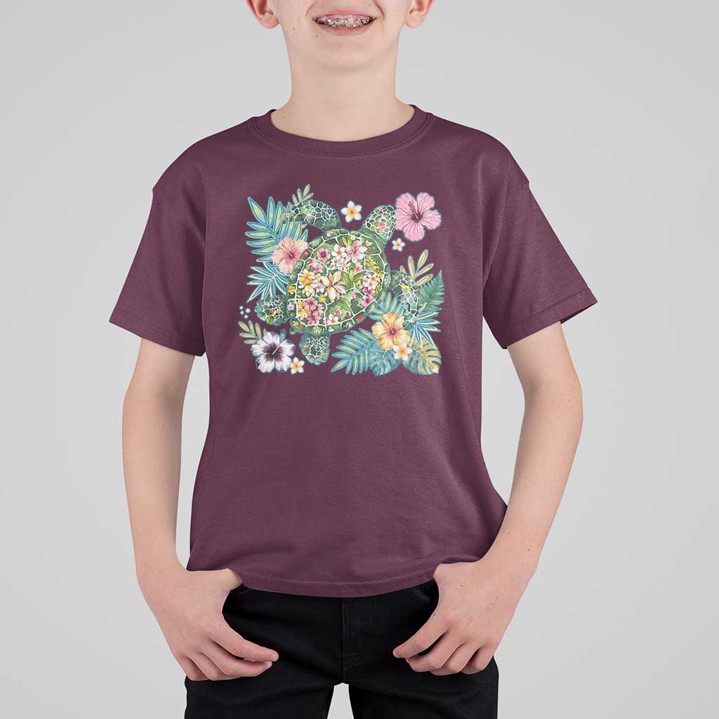 Floral Summer Turtle T Shirt For Kid Preppy Tropical Coastal Beach Graphic