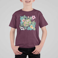 Floral Summer Turtle T Shirt For Kid Preppy Tropical Coastal Beach Graphic