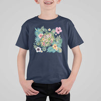 Floral Summer Turtle T Shirt For Kid Preppy Tropical Coastal Beach Graphic