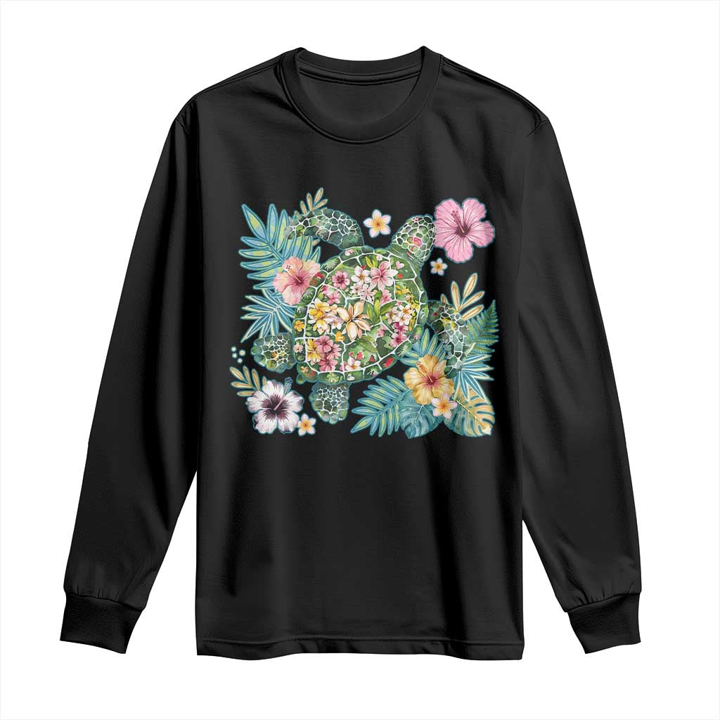 Floral Summer Turtle Long Sleeve Shirt Preppy Tropical Coastal Beach Graphic