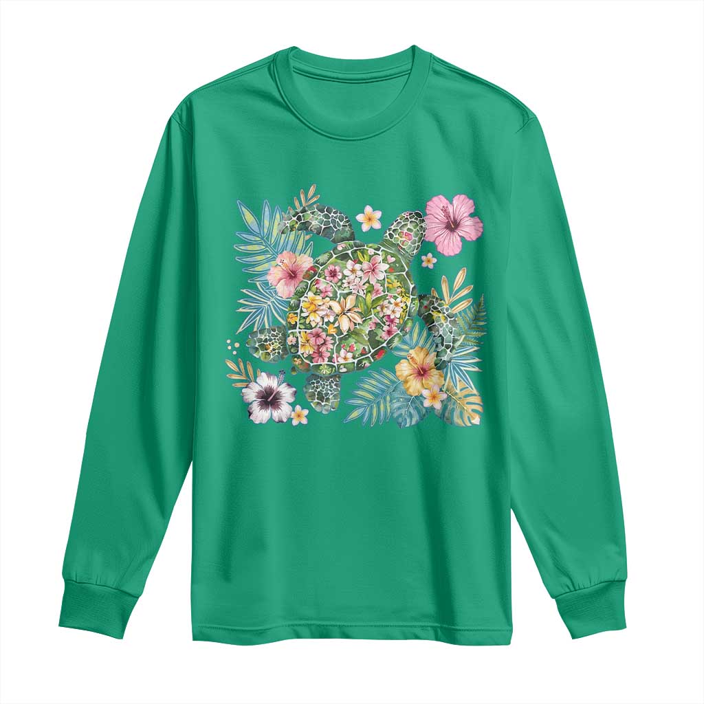 Floral Summer Turtle Long Sleeve Shirt Preppy Tropical Coastal Beach Graphic
