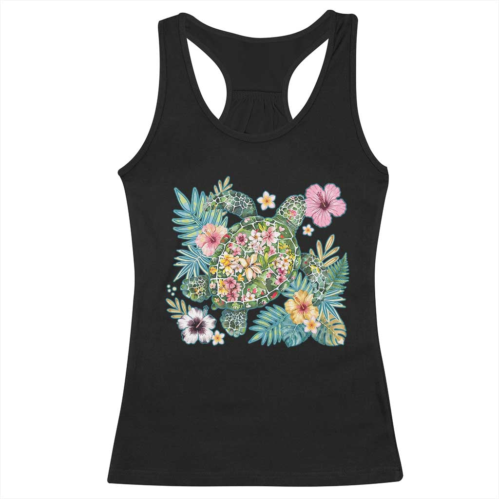 Floral Summer Turtle Racerback Tank Top Preppy Tropical Coastal Beach Graphic