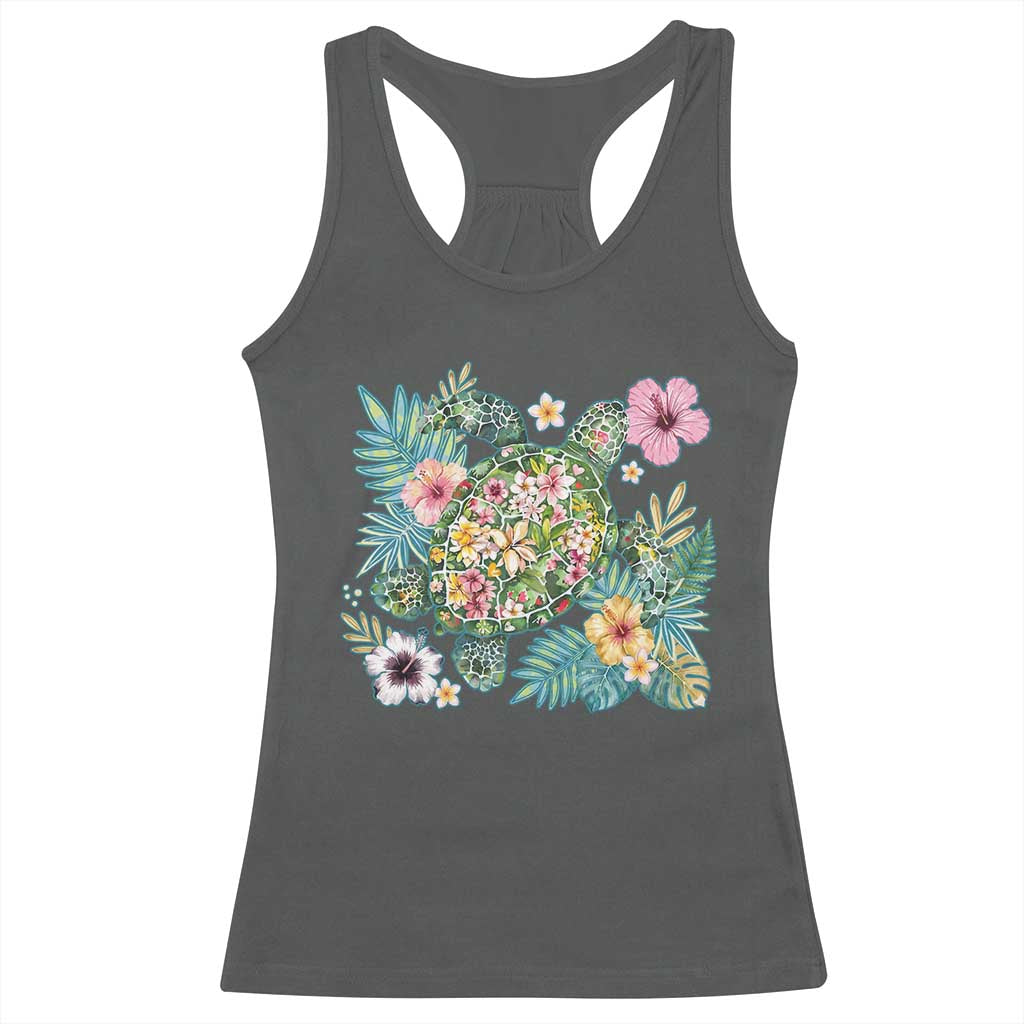 Floral Summer Turtle Racerback Tank Top Preppy Tropical Coastal Beach Graphic
