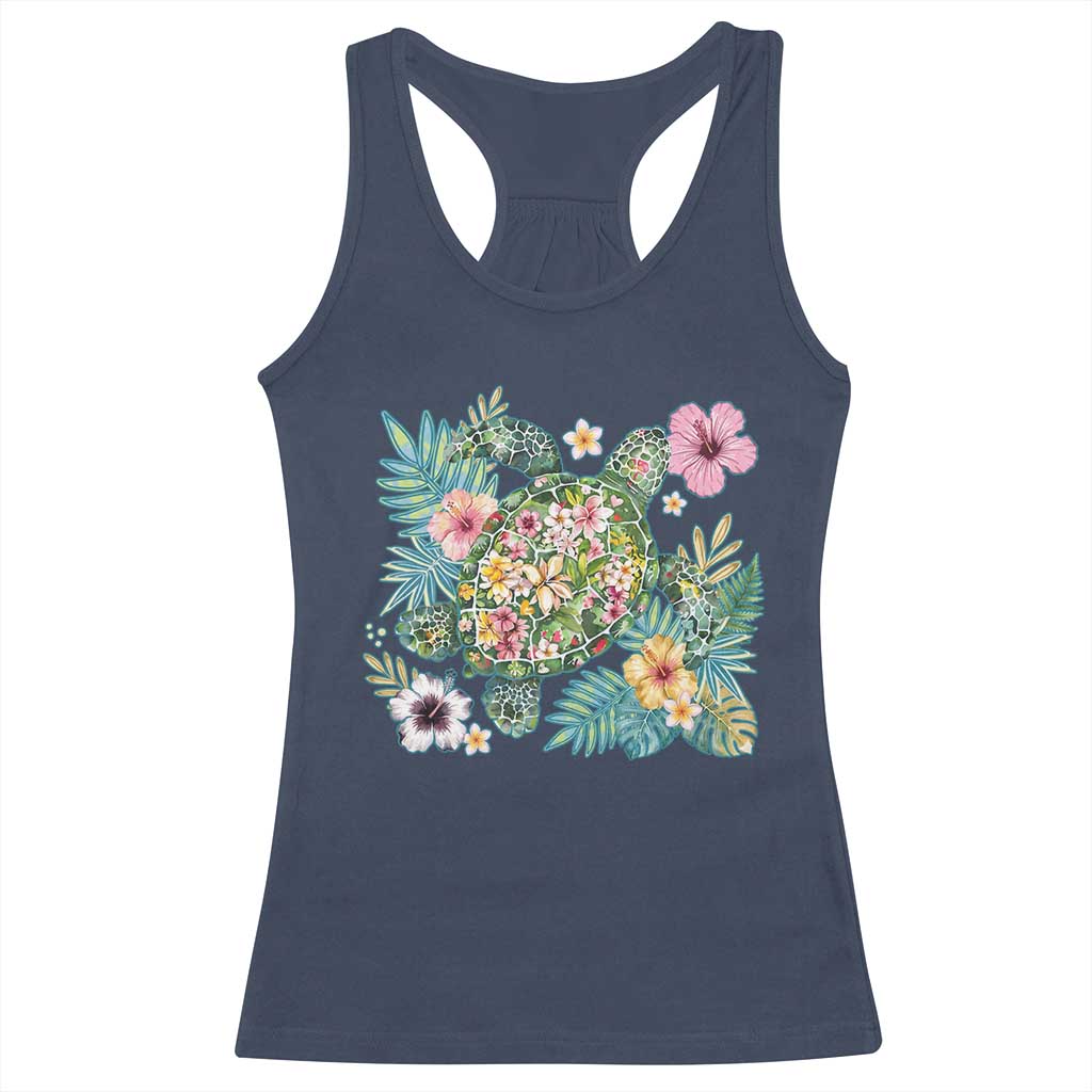 Floral Summer Turtle Racerback Tank Top Preppy Tropical Coastal Beach Graphic