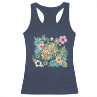 Floral Summer Turtle Racerback Tank Top Preppy Tropical Coastal Beach Graphic