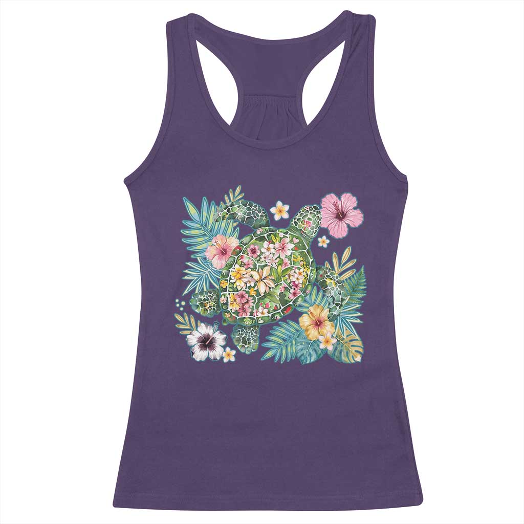 Floral Summer Turtle Racerback Tank Top Preppy Tropical Coastal Beach Graphic