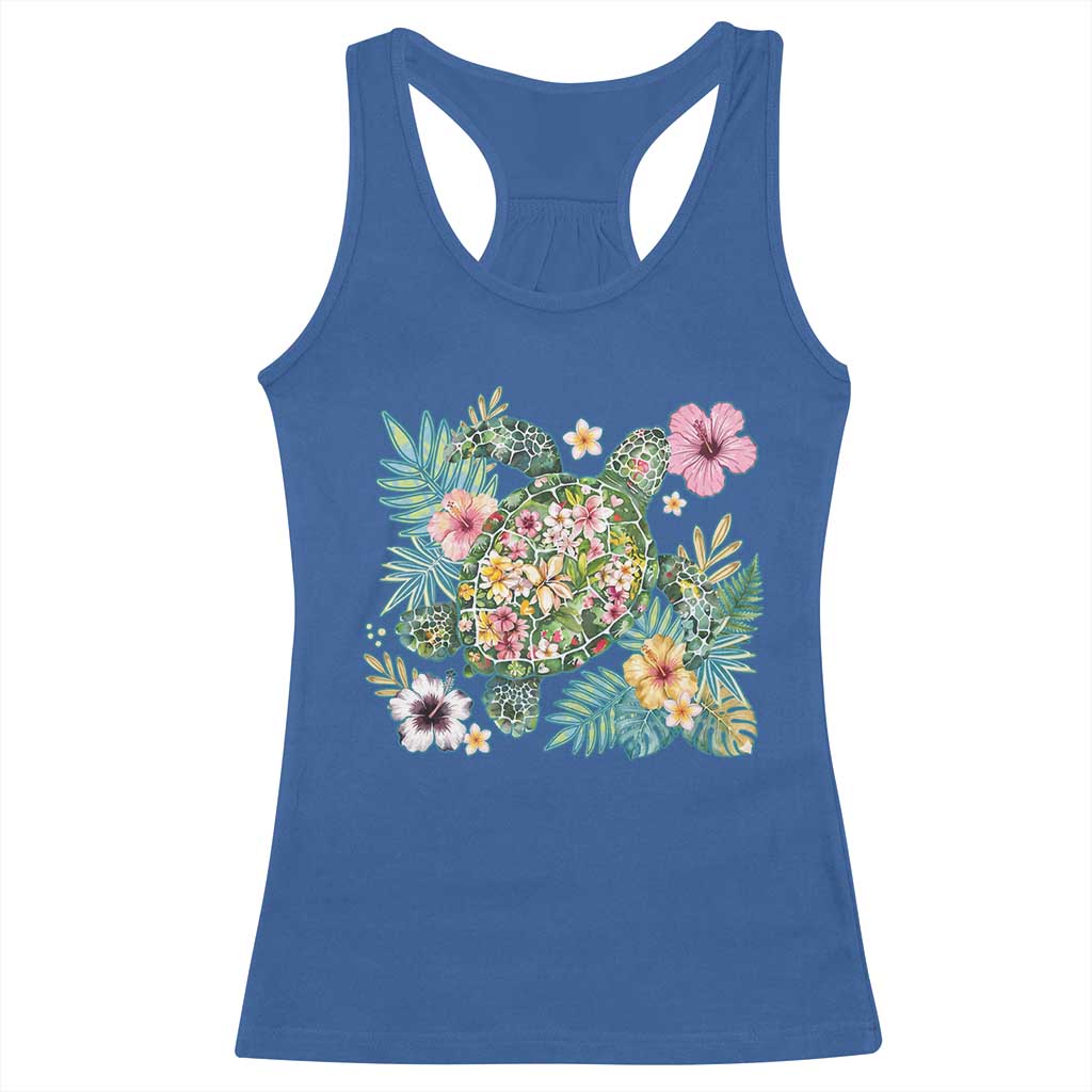 Floral Summer Turtle Racerback Tank Top Preppy Tropical Coastal Beach Graphic