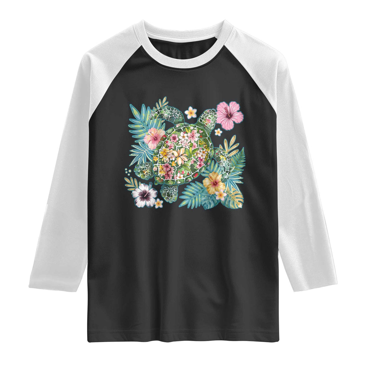 Floral Summer Turtle Raglan Shirt Preppy Tropical Coastal Beach Graphic