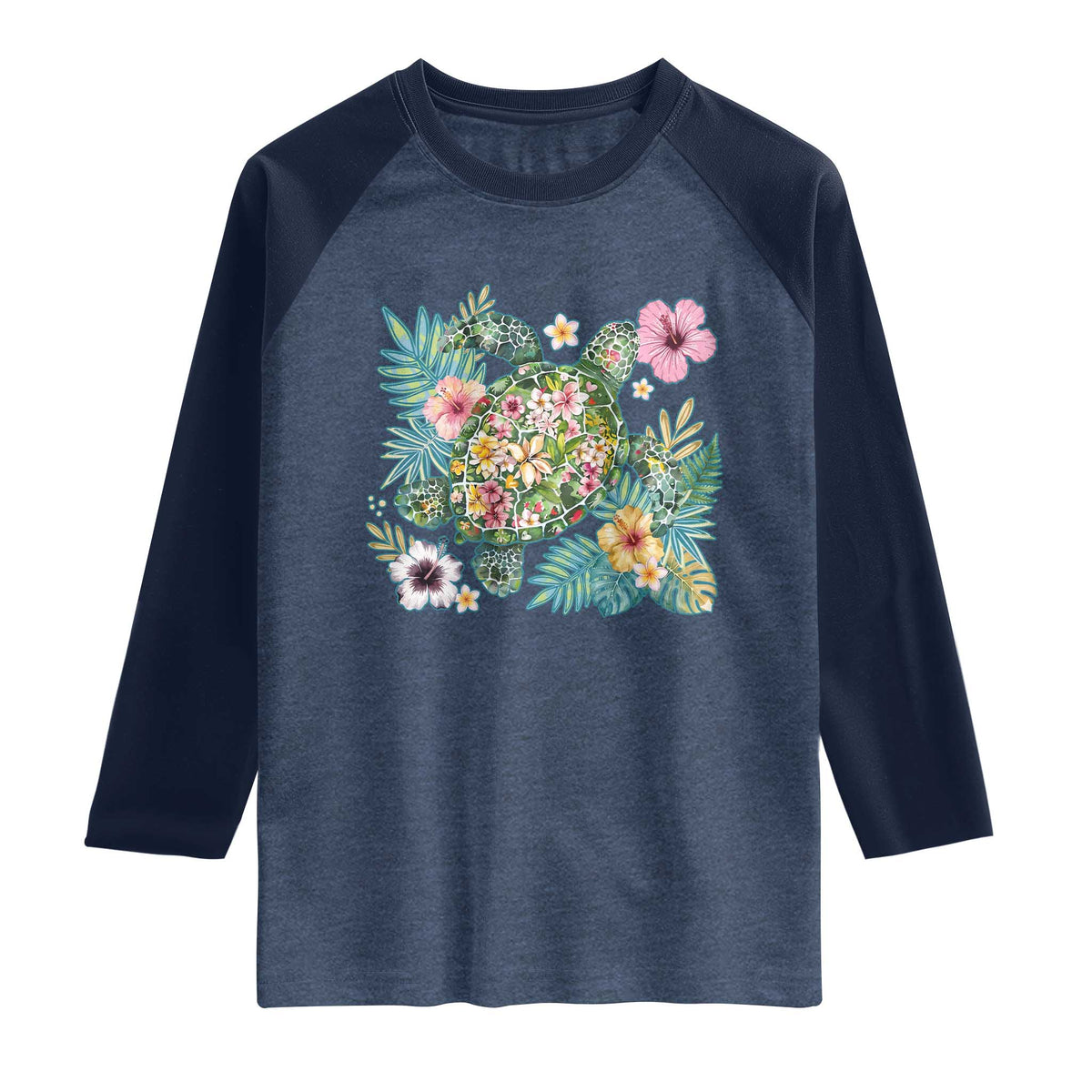Floral Summer Turtle Raglan Shirt Preppy Tropical Coastal Beach Graphic