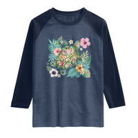 Floral Summer Turtle Raglan Shirt Preppy Tropical Coastal Beach Graphic