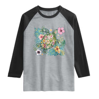 Floral Summer Turtle Raglan Shirt Preppy Tropical Coastal Beach Graphic