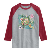 Floral Summer Turtle Raglan Shirt Preppy Tropical Coastal Beach Graphic