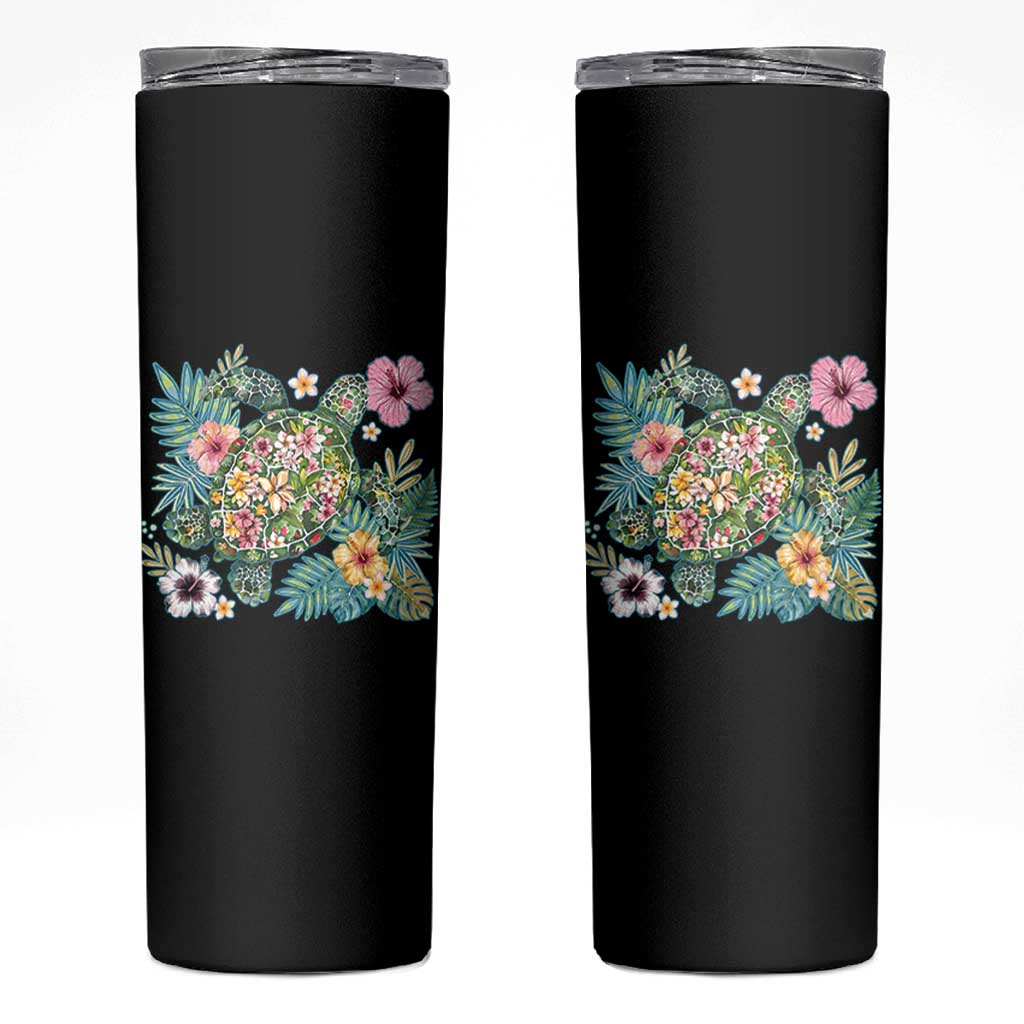Floral Summer Turtle Skinny Tumbler Preppy Tropical Coastal Beach Graphic