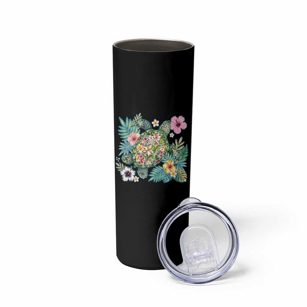 Floral Summer Turtle Skinny Tumbler Preppy Tropical Coastal Beach Graphic