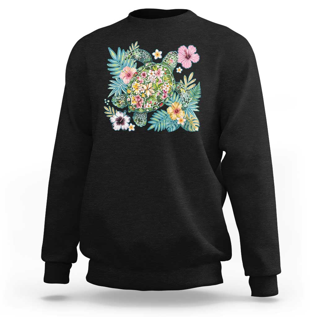 Floral Summer Turtle Sweatshirt Preppy Tropical Coastal Beach Graphic