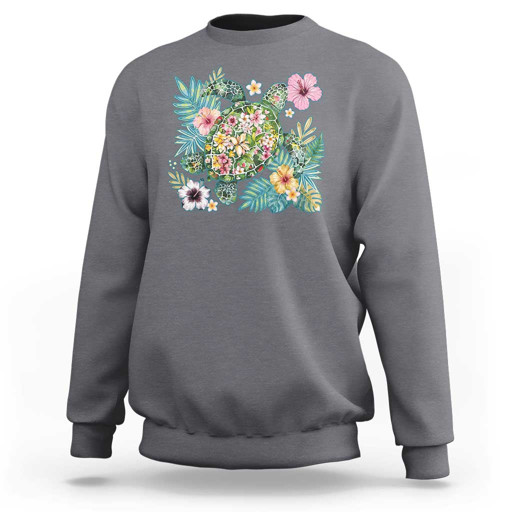 Floral Summer Turtle Sweatshirt Preppy Tropical Coastal Beach Graphic