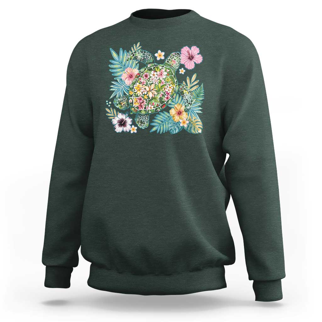 Floral Summer Turtle Sweatshirt Preppy Tropical Coastal Beach Graphic