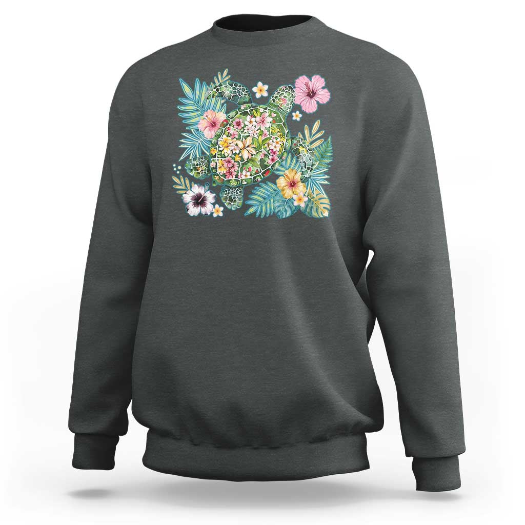 Floral Summer Turtle Sweatshirt Preppy Tropical Coastal Beach Graphic