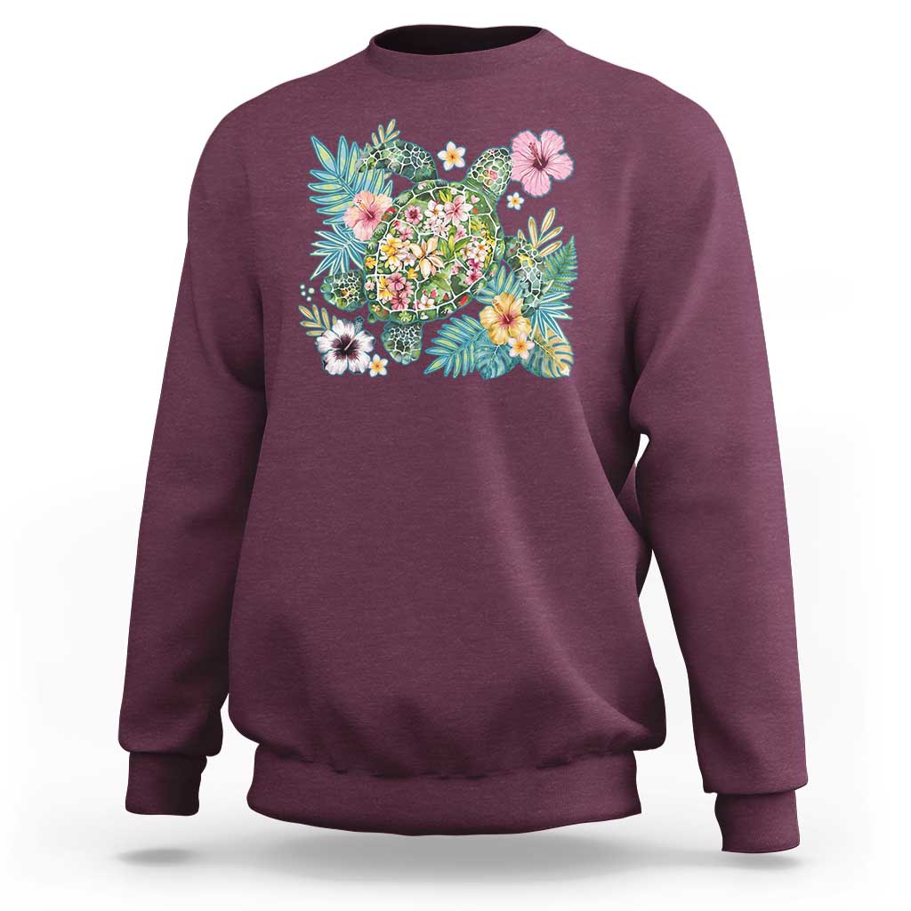 Floral Summer Turtle Sweatshirt Preppy Tropical Coastal Beach Graphic