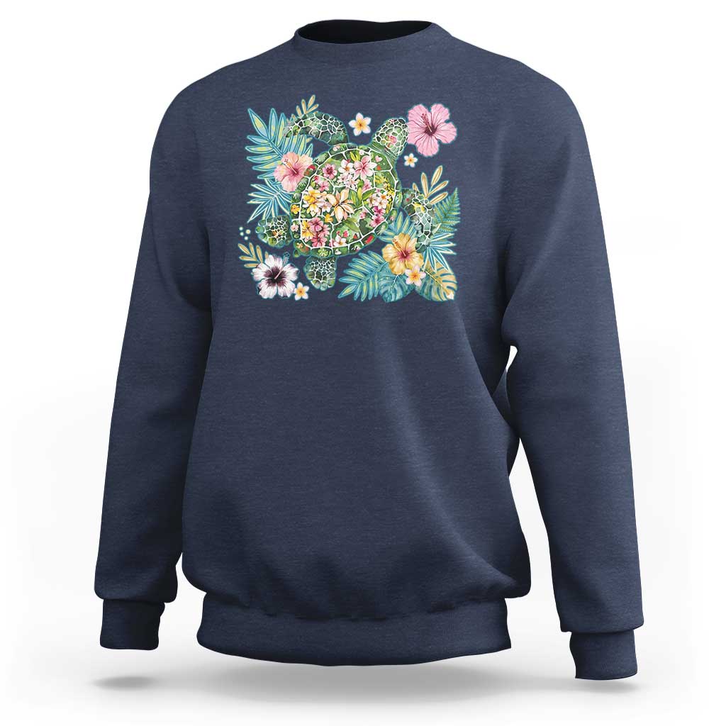 Floral Summer Turtle Sweatshirt Preppy Tropical Coastal Beach Graphic