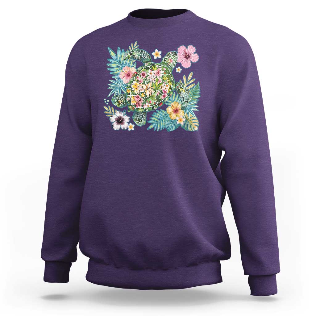 Floral Summer Turtle Sweatshirt Preppy Tropical Coastal Beach Graphic