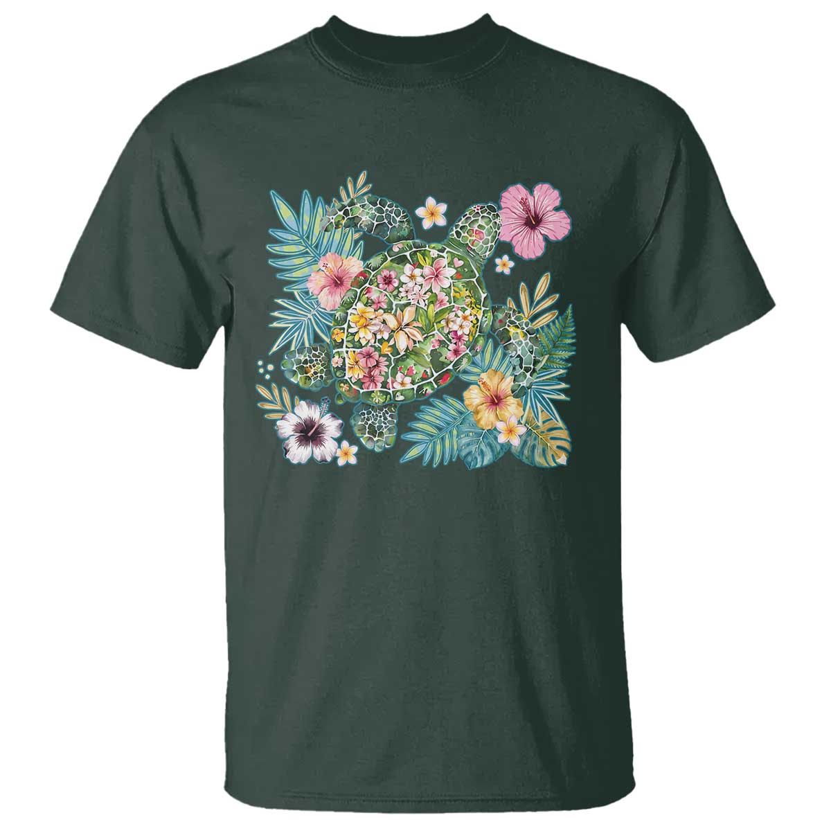 Floral Summer Turtle T Shirt Preppy Tropical Coastal Beach Graphic