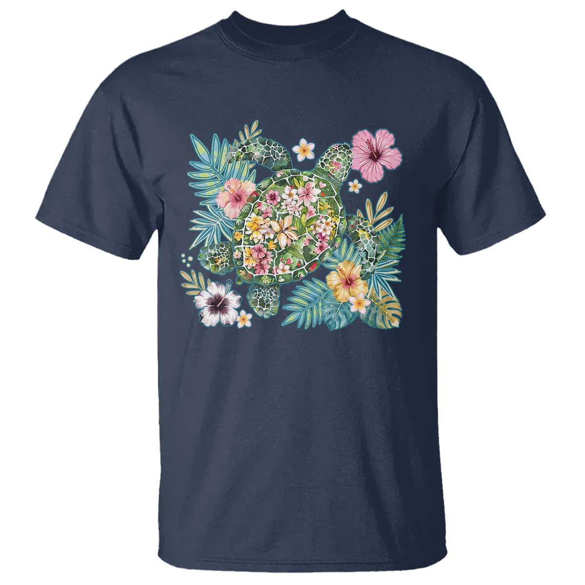 Floral Summer Turtle T Shirt Preppy Tropical Coastal Beach Graphic
