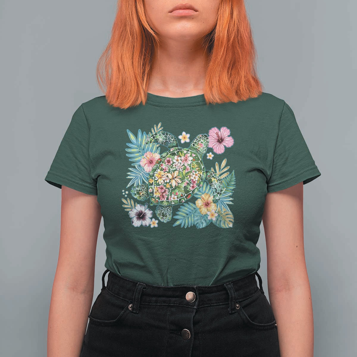 Floral Summer Turtle T Shirt For Women Preppy Tropical Coastal Beach Graphic