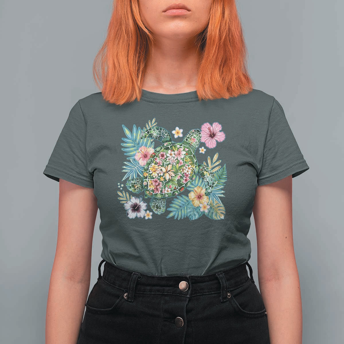Floral Summer Turtle T Shirt For Women Preppy Tropical Coastal Beach Graphic
